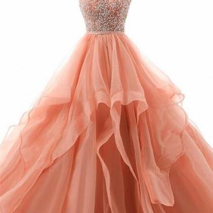 Shiny Beaded Tulle A Line Long Prom Dress..
