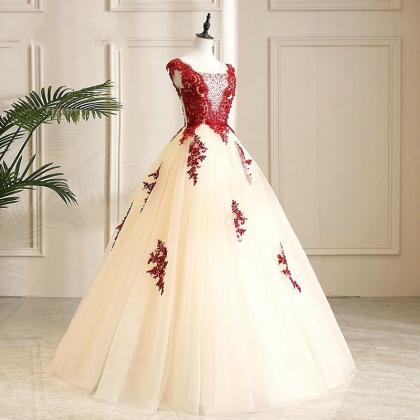 Fashion V-neck Ball Gown Long Prom Dress With Lace..