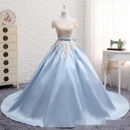 Blue Satin Ball Gown Quinceanera Dresses Sweet..