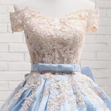 Blue Satin Ball Gown Quinceanera Dresses Sweet..