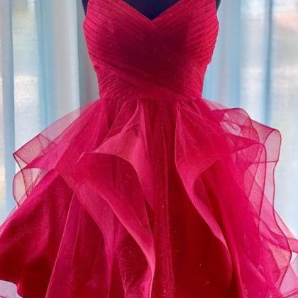 Red Tulle Short Homecoming Dress, Mini Party Gowns..