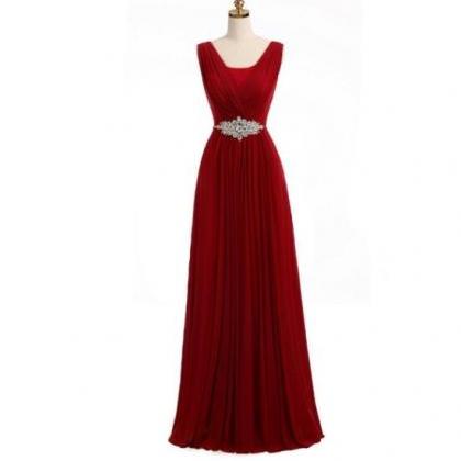 Fashion V-neck Burgundy Chiffon Long Prom Dress..