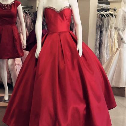 Stunning Red Satin Ball Gown Long Prom Dresses..
