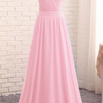 Off Shoulder A Line Pink Chiffon Beaded Long Prom..