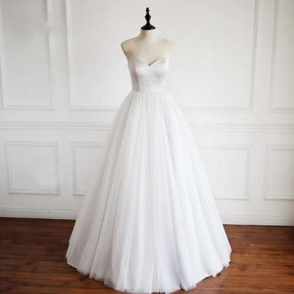 Off Shoulder White Tulle A Line Wedding Dress..
