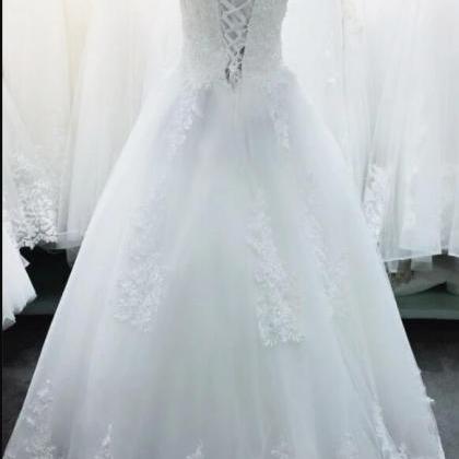 Fashion Women White Tulle Lace Appliqued Wedding..
