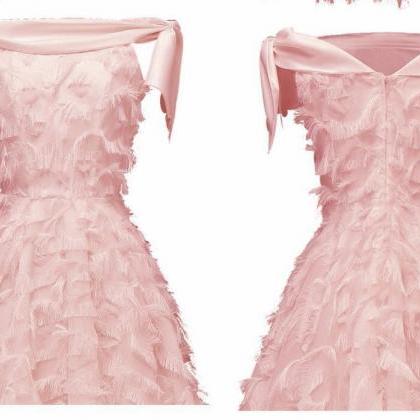 Off Shoulder Light Pink Short Homecoming Dress..