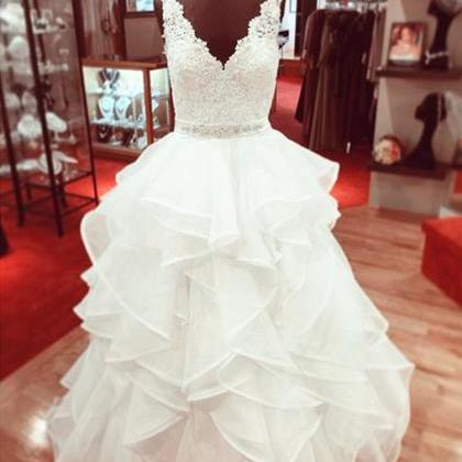 Custom Made White Lace A Line Wedding Dresses..