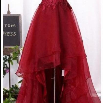 Sweet Burgundy Tulle High Low Prom Dress Custom..