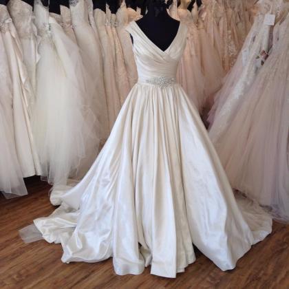 White Satin Beaded Ball Gown Country Wedding..