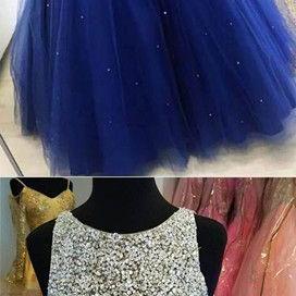 Luxury Beaded Crystal Royal Blue Tulle A Line Long..