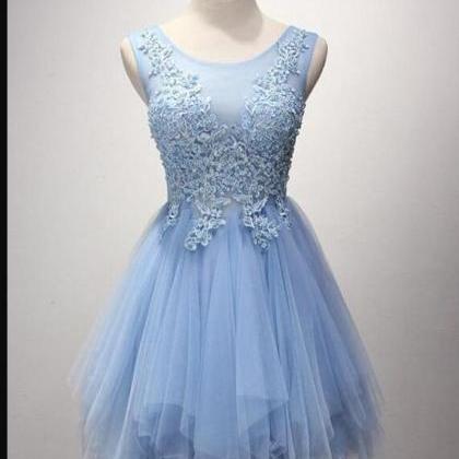 Custom Made Light Blue Lace Homecoming Dress Above..