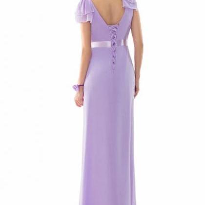 Purple Chiffon Ruffle Long Bridesmaid Dress A Line..