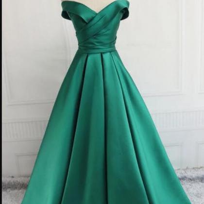 Sexy Green Satin Long Prom Dress 2020 Off Shoulder..