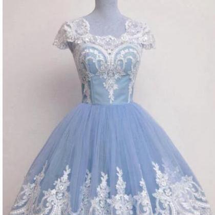 Light Blue Tulle Short Homecoming Dress Custom..