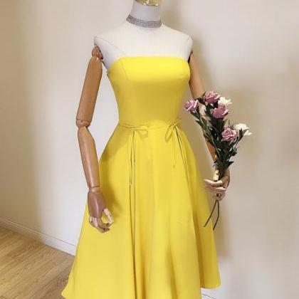 Yellow Satin Short Homecoming Dress Sweet 15 Prom..