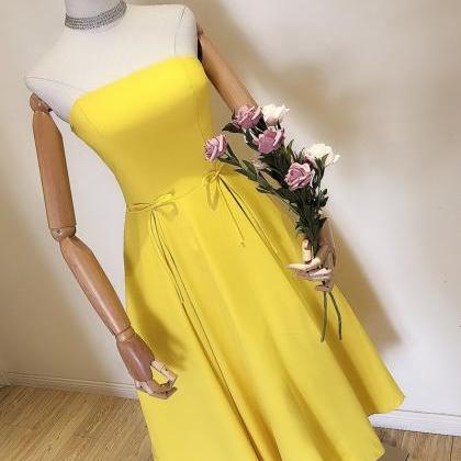 Yellow Satin Short Homecoming Dress Sweet 15 Prom..