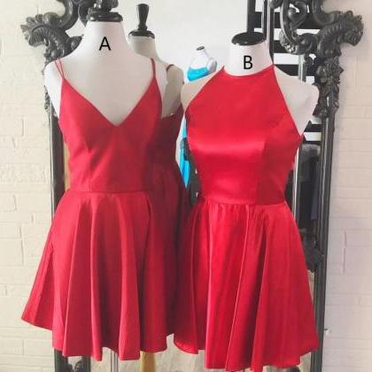 Red Satin Short Homecoming Dress, Off Shoulder..