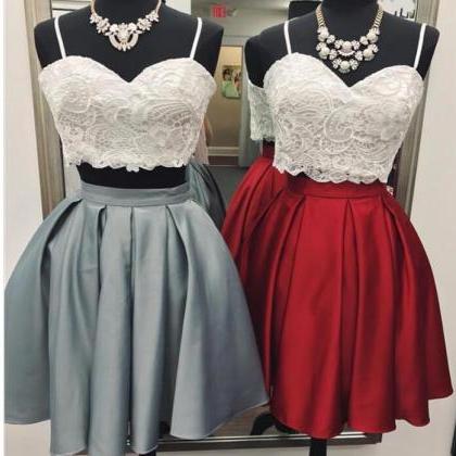 Two Pieces Lace Short Homecoming Dress A Line..
