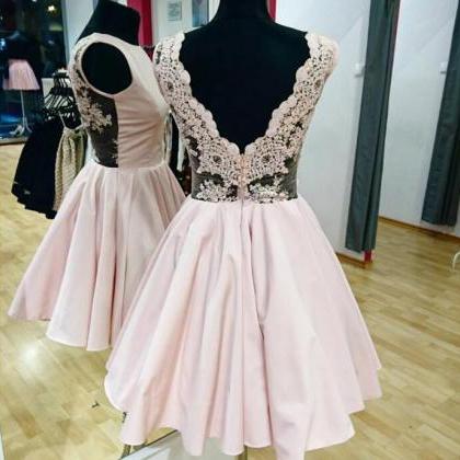 Light Pink Satin Short Homecoming Dress Strapless..