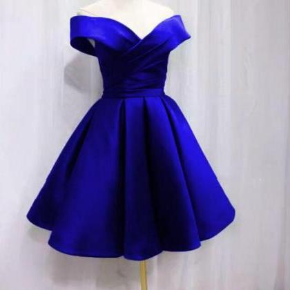 Simple Navy Blue Short Homecoming Dress Ruffle..