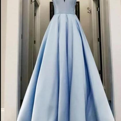 Sexy Blue V-neck Long Prom Dress Custom Made..