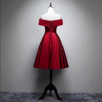 Wine Red Satin Short Homecoming Party Dresses A..