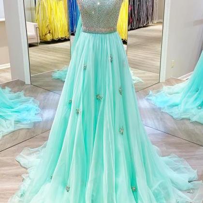 Luxury Beaded Crystal Mint Green Prom Dresses 2020..