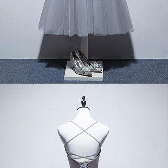 Silver Tulle Tea Length Prom Dress, Short..