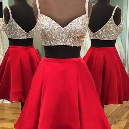 Two Pieces Beaded Short Homecoming Dress A Line..