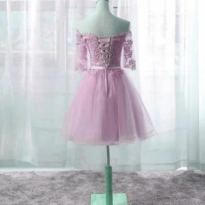 Sexy Pink Tulle Lace Short Homecoming Party..