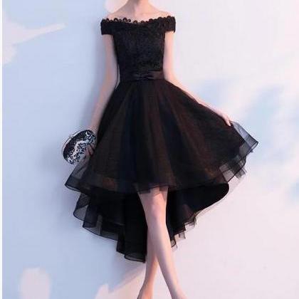 Black Lace A Line High Low Prom Party Gowns Custom..