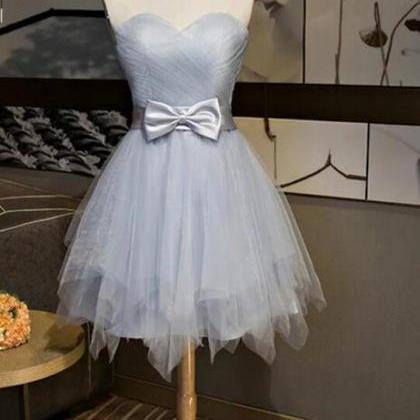 Silver Tulle Ruched Short Prom Party Dress A Line..