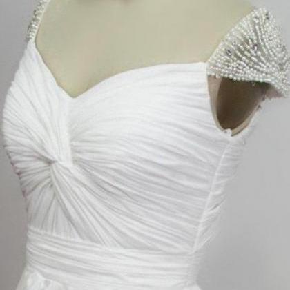 White Chiffon Bohemian Wedding Dresses With Caped..