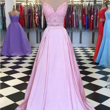 Pink Two Pieces Lace Prom Dresses A Line Women..