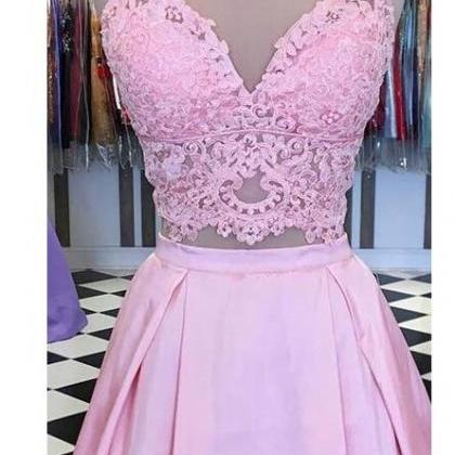Pink Two Pieces Lace Prom Dresses A Line Women..