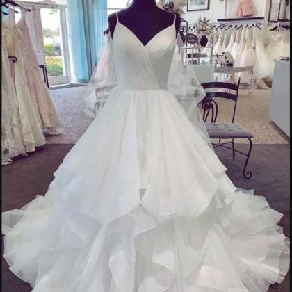 Fashion White Tulle A Line Country Wedding Dresses..