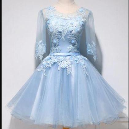 Sexy A Line Blue Tulle Lace Short P..