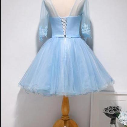 Sexy A Line Blue Tulle Lace Short P..