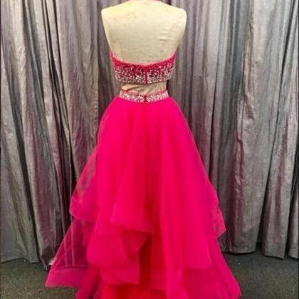 Off Shoulder Fuchsia Tulle Beaded A Line..