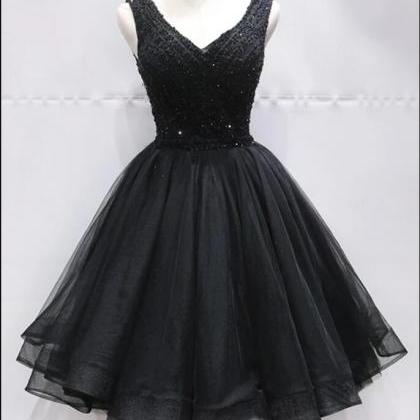 Black Tulle Beaded Ball Gown Homeco..
