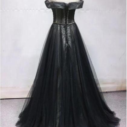 Fashion A Line Black Tulle Formal Evening Dresses..
