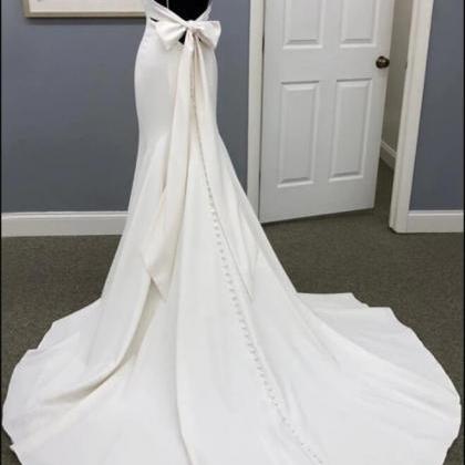 White Satin Mermaid Wedding Dresses Spaghetti..