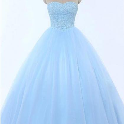 Sweetheart Baby Blue Tulle Long Crystal Strapless..