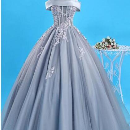 Unique Gray Tulle Lace Up Floor Length Senior Prom..