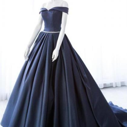 Off Shoulder Navy Blue Ball Gown Quinceanera..