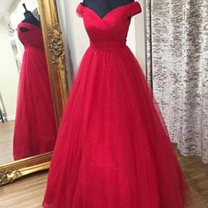 Custom Made Red Tulle Long Prom Dress A Line Prom..