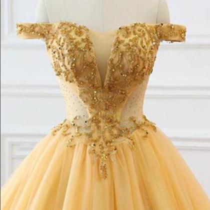 Plus Size Gold Champagne Ball Gown Quinceanera..