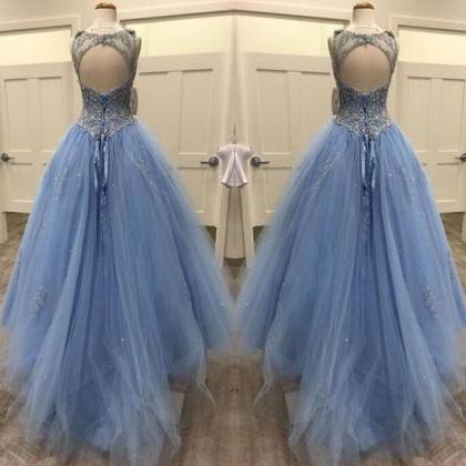 Luxury Beaded Blue Tulle A Line Quinceanera..