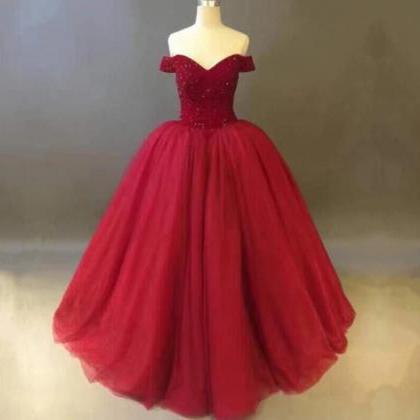 Fashion Wine Red Organza Beaded Corset Quinceanera..
